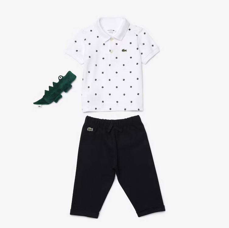 Coffret pyjama Enfant Lacoste en coton biologique avec boîte et hochet Bleu Marine/Blanc