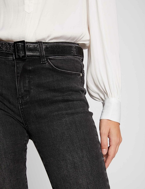 Jeans Skinny PBELT Morgan taille basse ceinturé noir