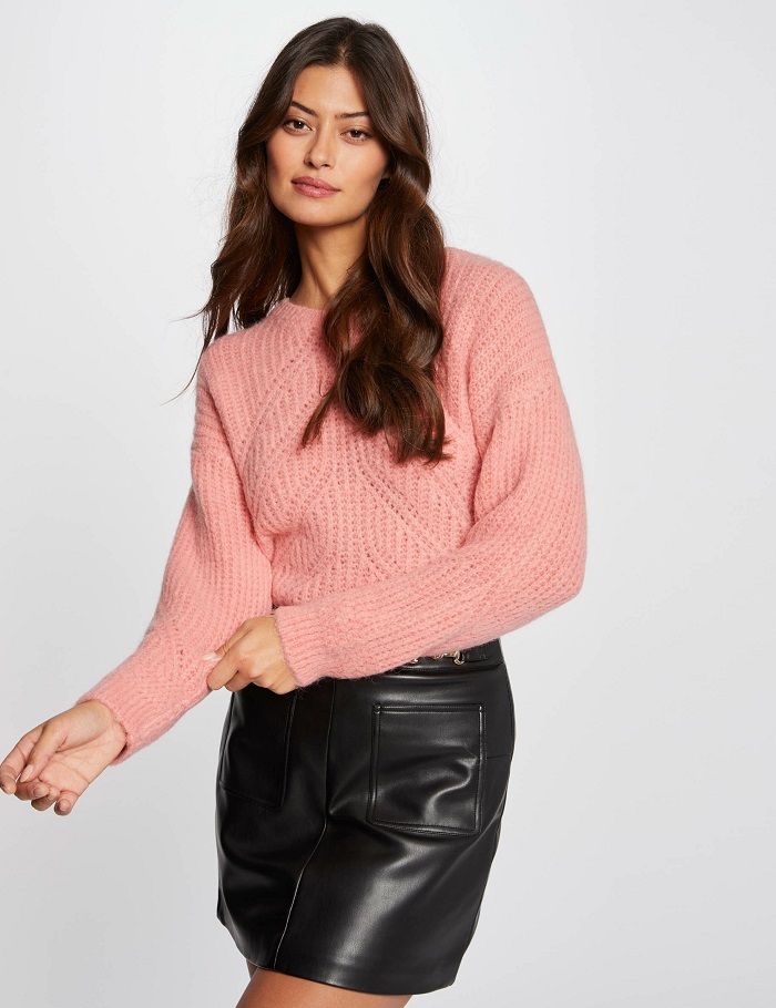 Pull manches longues MOLY Morgan avec col rond rose pale