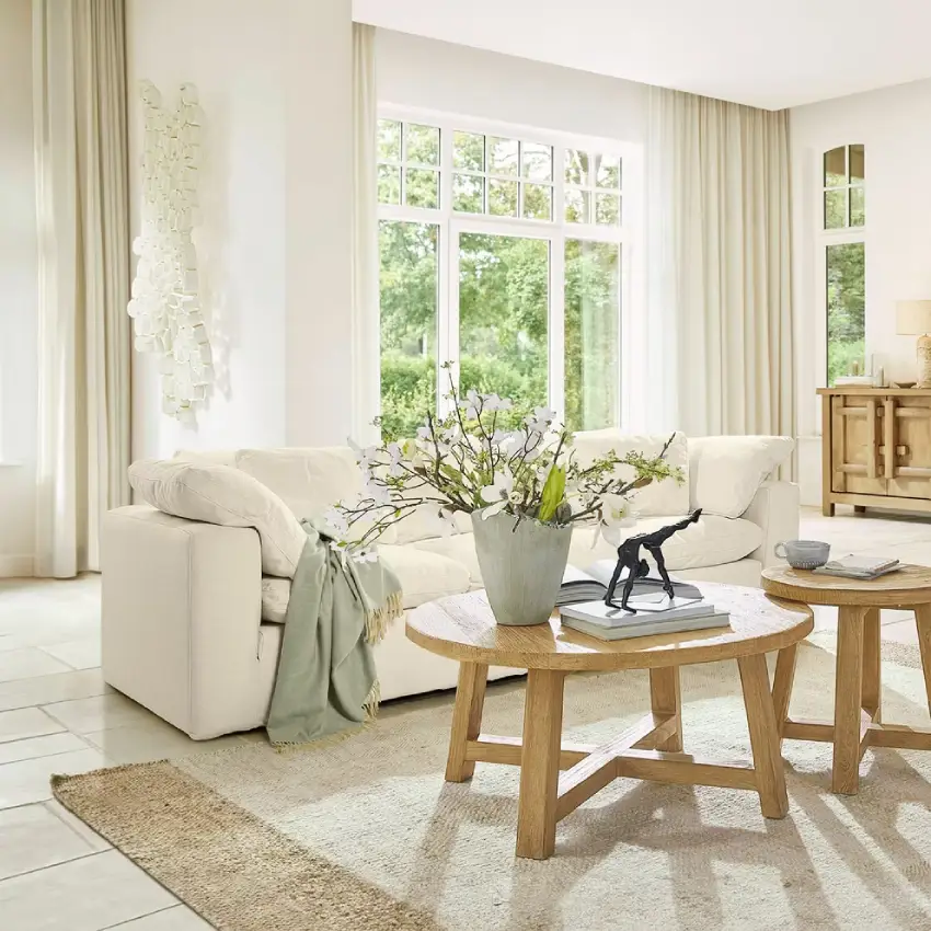 Canapé QUEENSBRIDGE Bois de frêne Housse 78% coton, 22% lin Beige de Loberon : Réduction de -851.35€