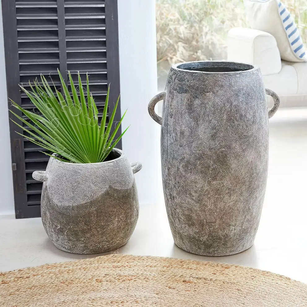Lot de 2 cache-pots COEURON en Terracotta gris de Loberon