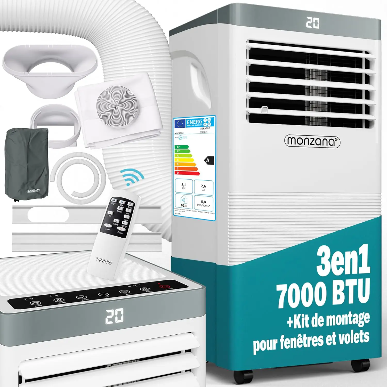 MONZANA MZKA780 pas cher : Fini la Chaleur ! Climatiseur Mobile 4-en-1 Ultime | A+, Silencieux, Déshumidificateur