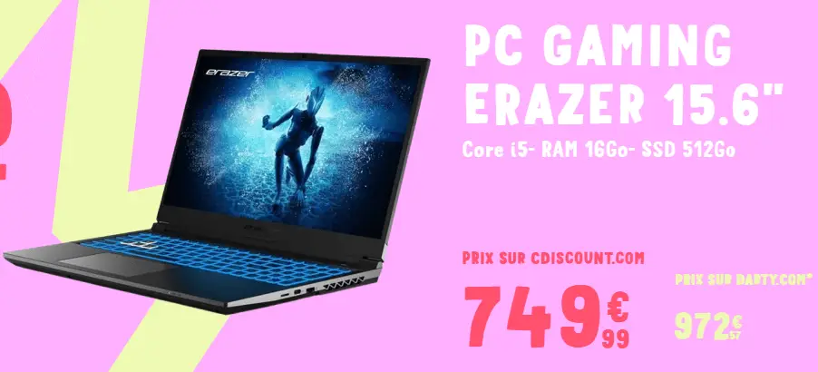 PC portable Gamer ERAZER Deputy P60i 15,6'' FHD 144Hz