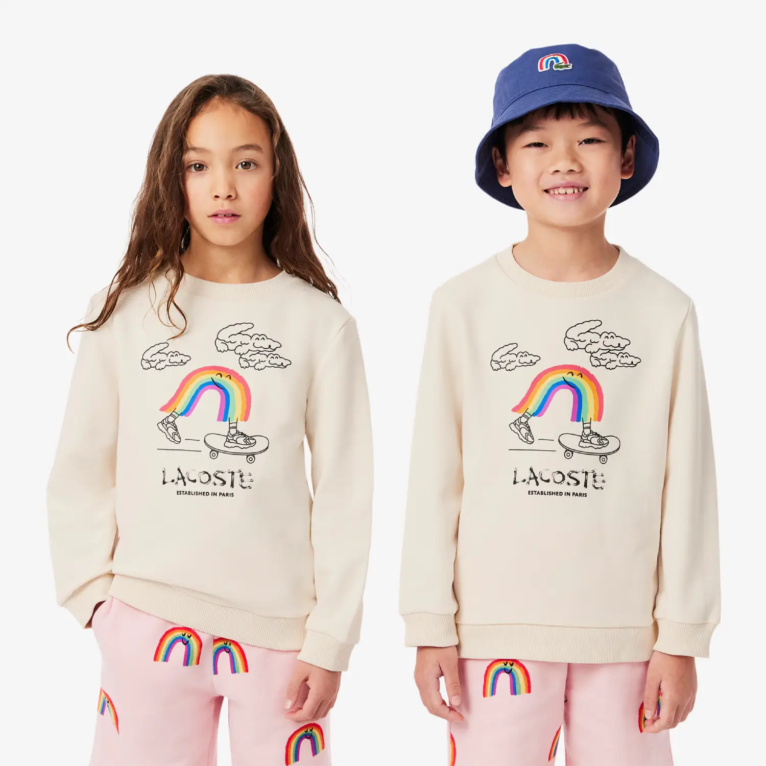 Sweatshirt molleton imprimé Enfant Lacoste Unisexe Blanc écru