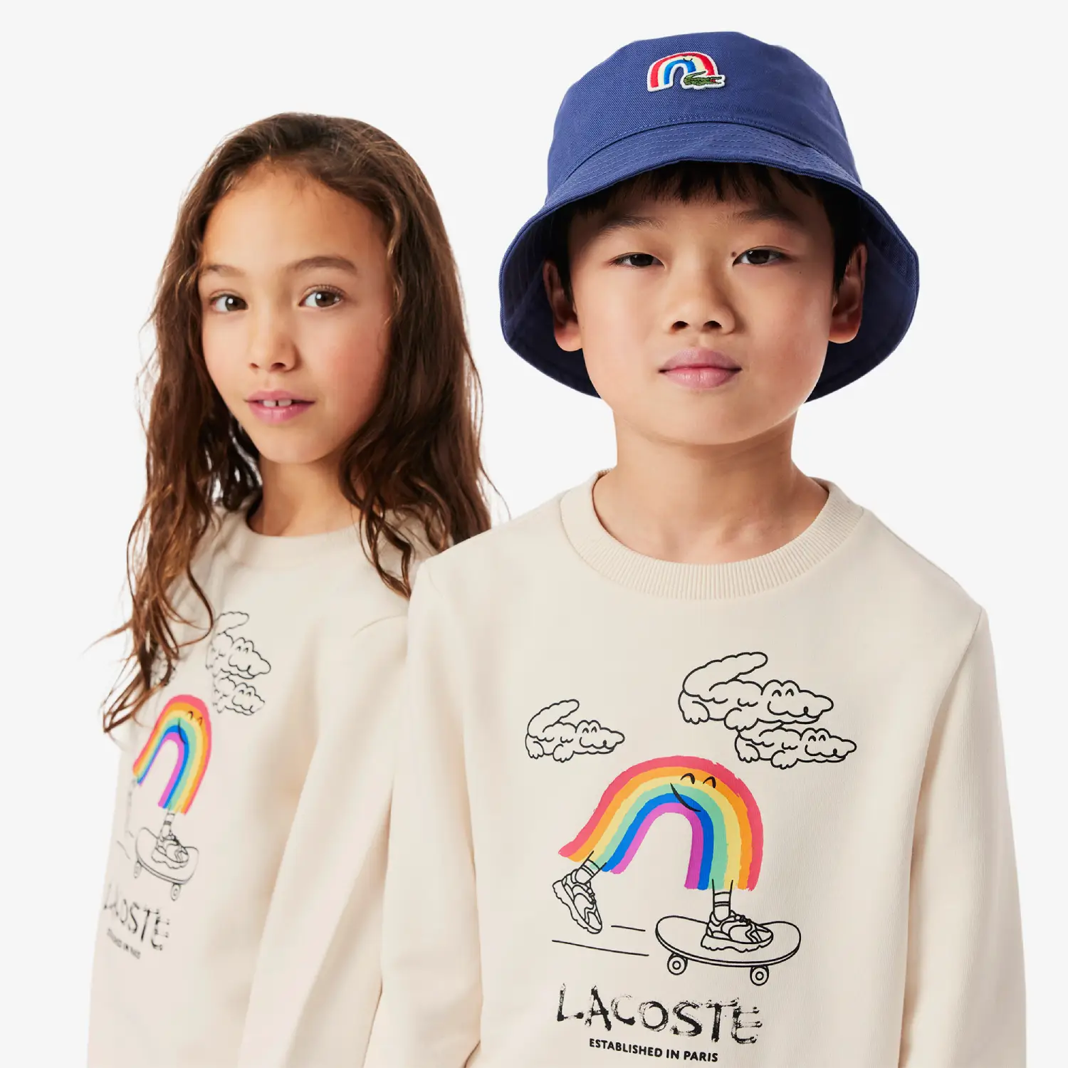 Sweatshirt molleton imprimé Enfant Lacoste Unisexe Blanc écru