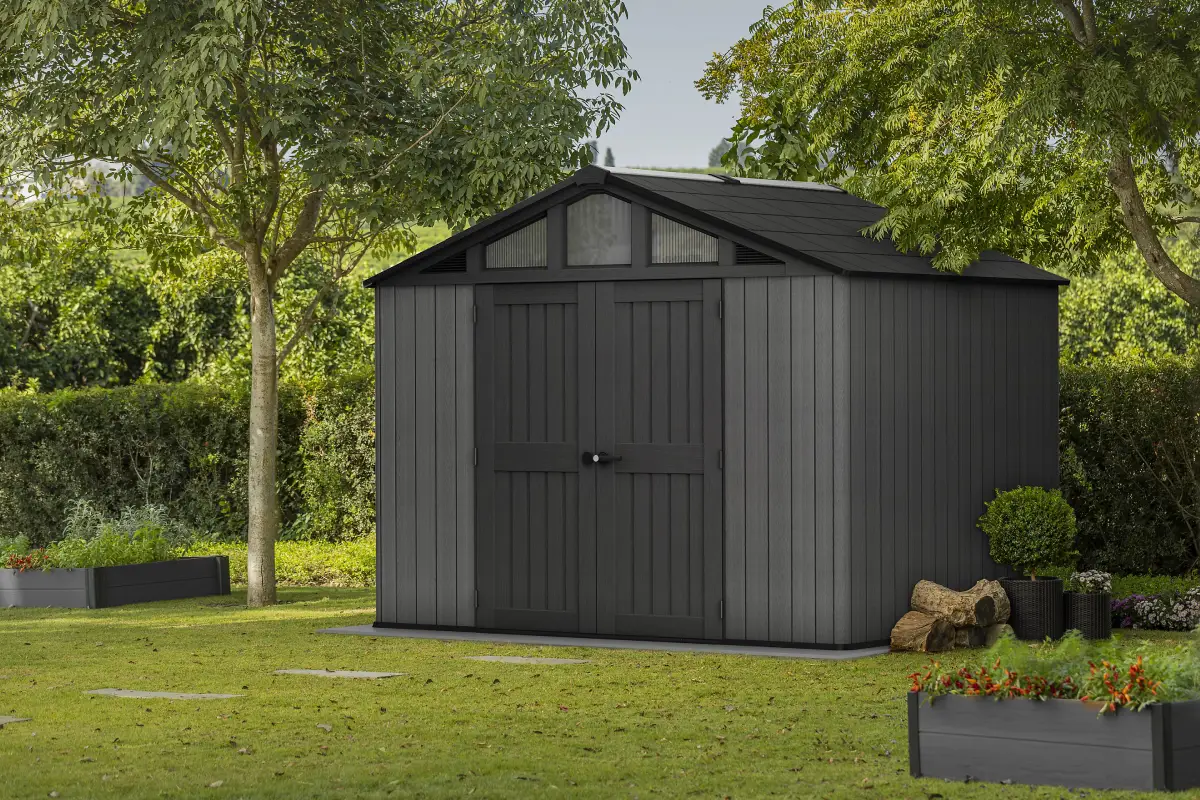 Abri de jardin STRONGHOLD KETER 7.7 m² en résine gris anthracite imitation bois pas cher - Abri de jardin Castorama