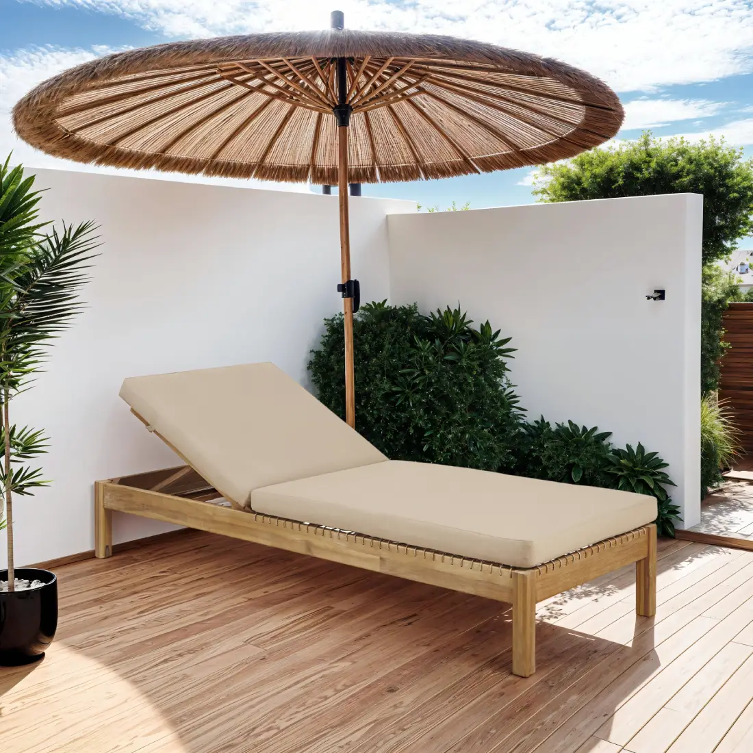 Bain de soleil MAUPITI en résine tressée et toile taupe clair de Maisons du Monde : Réduction de -20%
