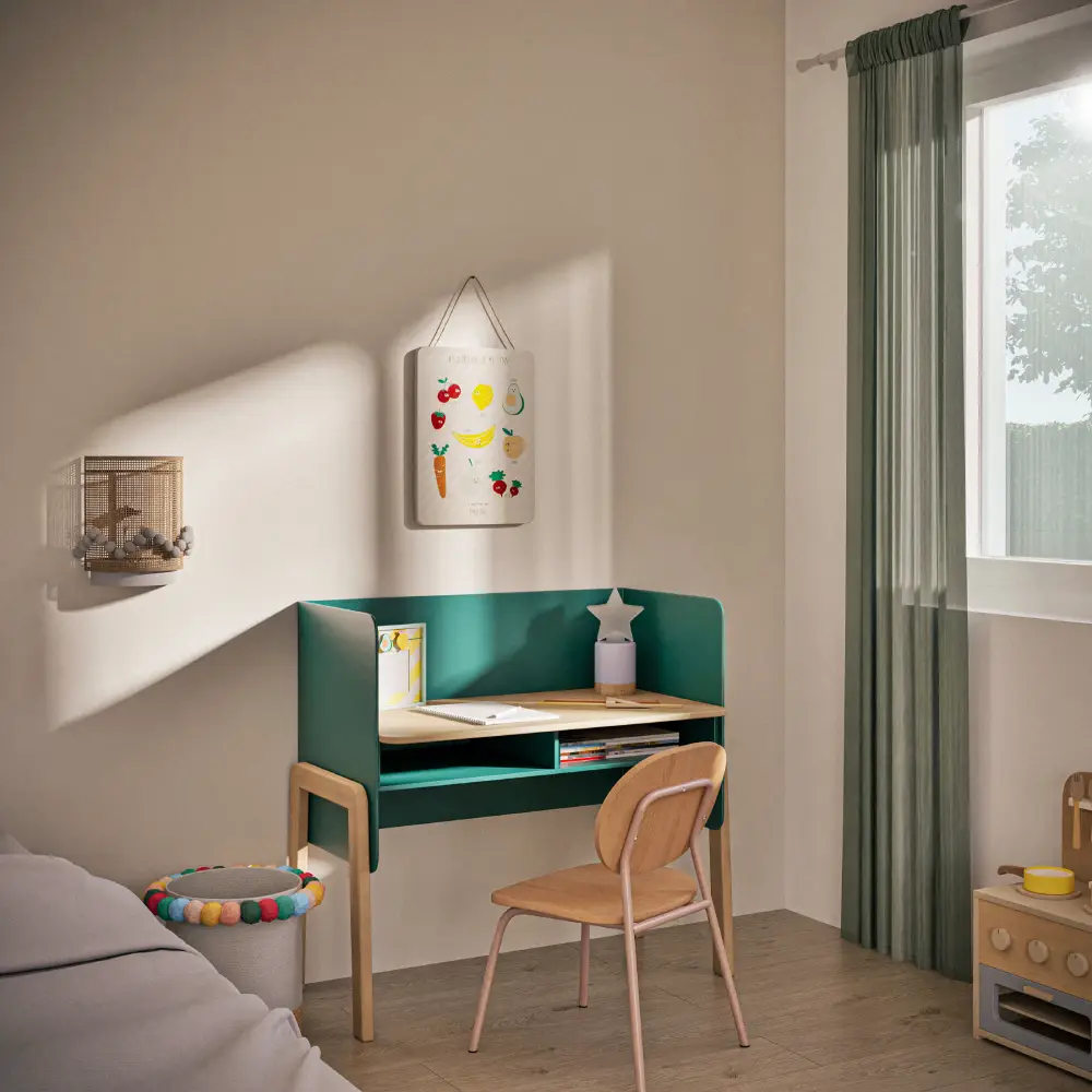 Bureau évolutif enfant YASMI en bois de pin et vert sapin - Bureau Enfant Maisons du Monde