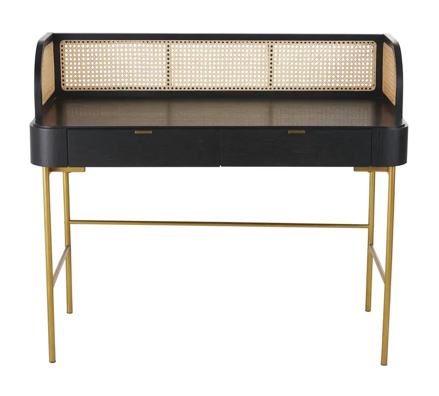 Bureau LORETO noir cannage en rotin - Bureau  Maisons du Monde