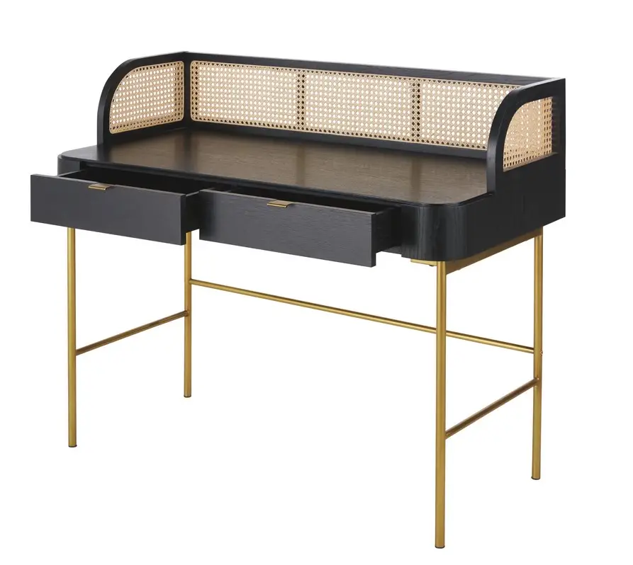 Bureau LORETO noir cannage en rotin - Maisons du Monde