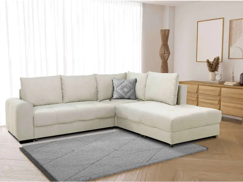 Canapé d'angle réversible convertible LEUCATE 4 places Tissu beige Coffre de rangement de Conforama