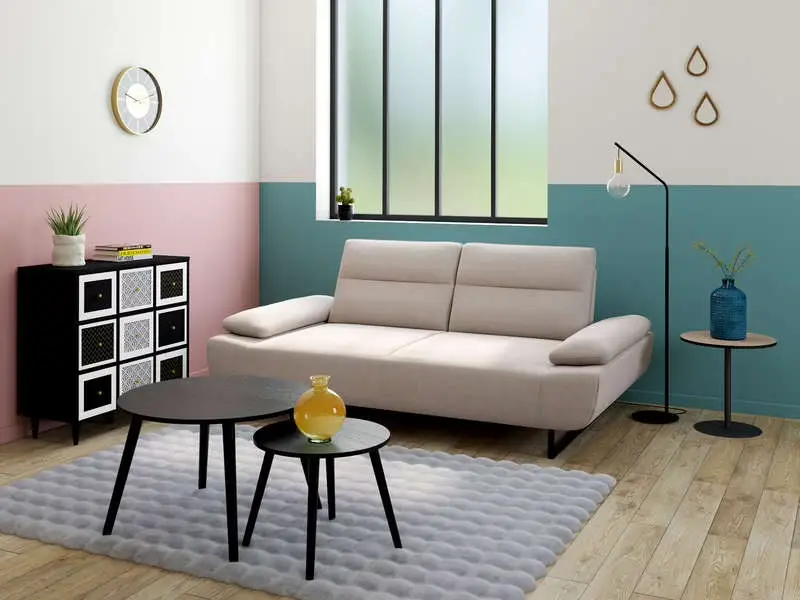 Canapé droit fixe MARCELO 3 places beige - Conforama