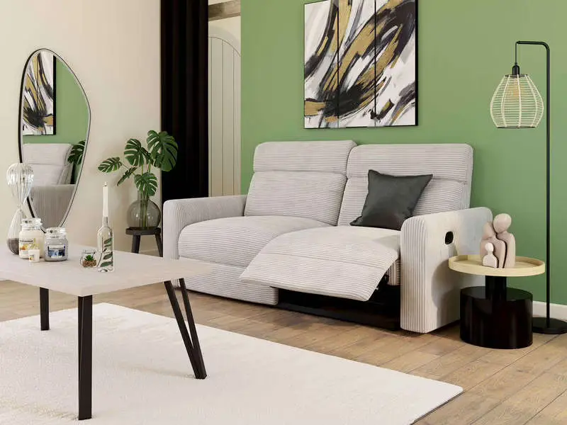 Canape droit relax manuel LEON 3 places Velours gris pas cher de Conforama : Réduction de -40%