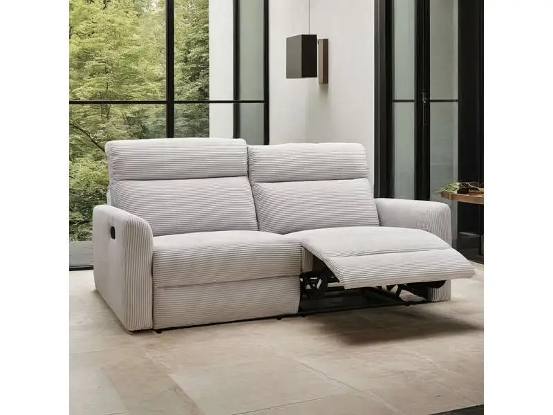 Canape droit relax manuel LEON 3 places Velours gris - Conforama