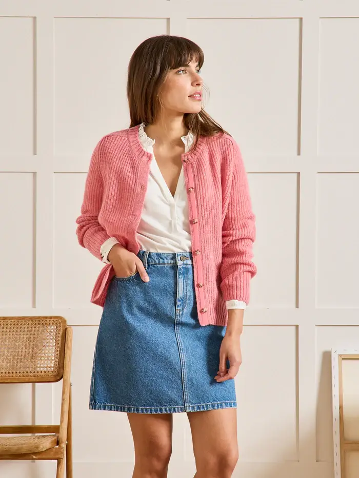 Cardigan Femme Cyrillus avec laine, alpaga et mohair rose : Chaleur, Style et Douceur Exceptionnelle