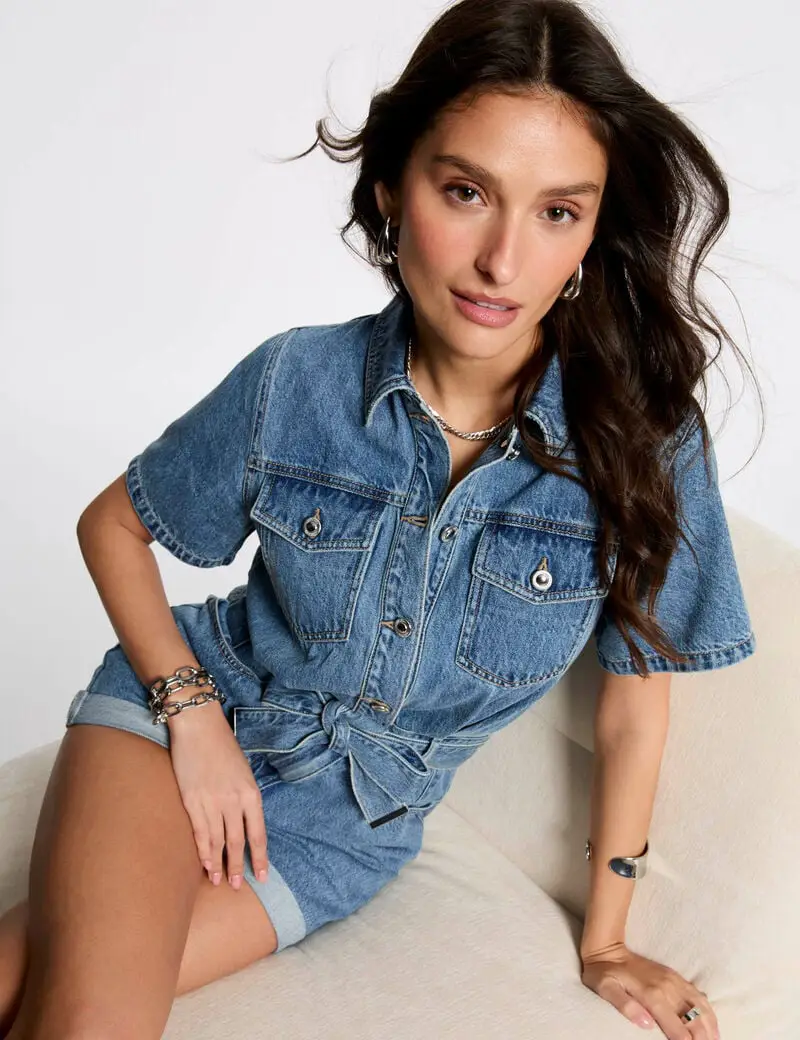 Combishort en jean SHELOR Morgan denim stone