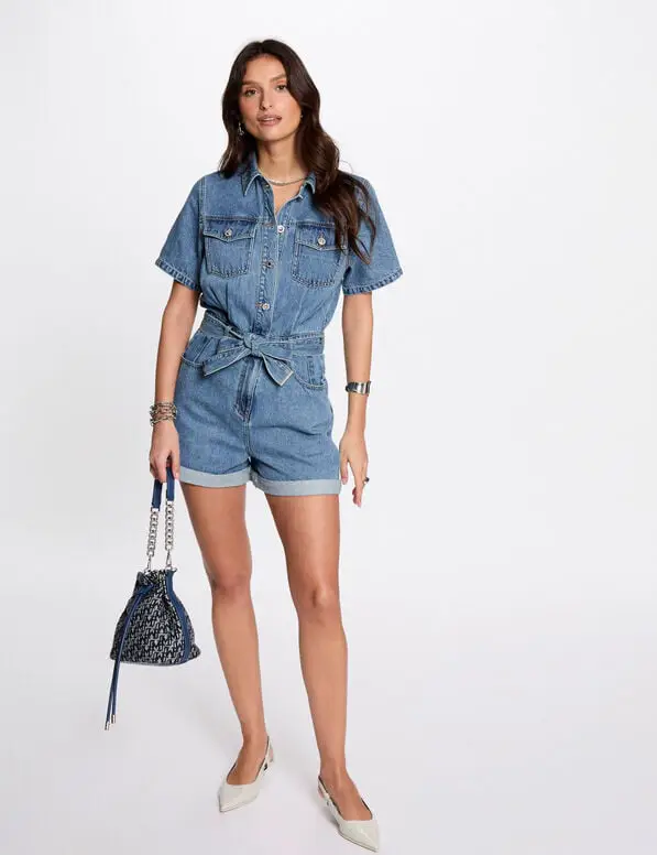Combishort en jean SHELOR Morgan Denim Stone – Style, Confort et Élégance en Denim