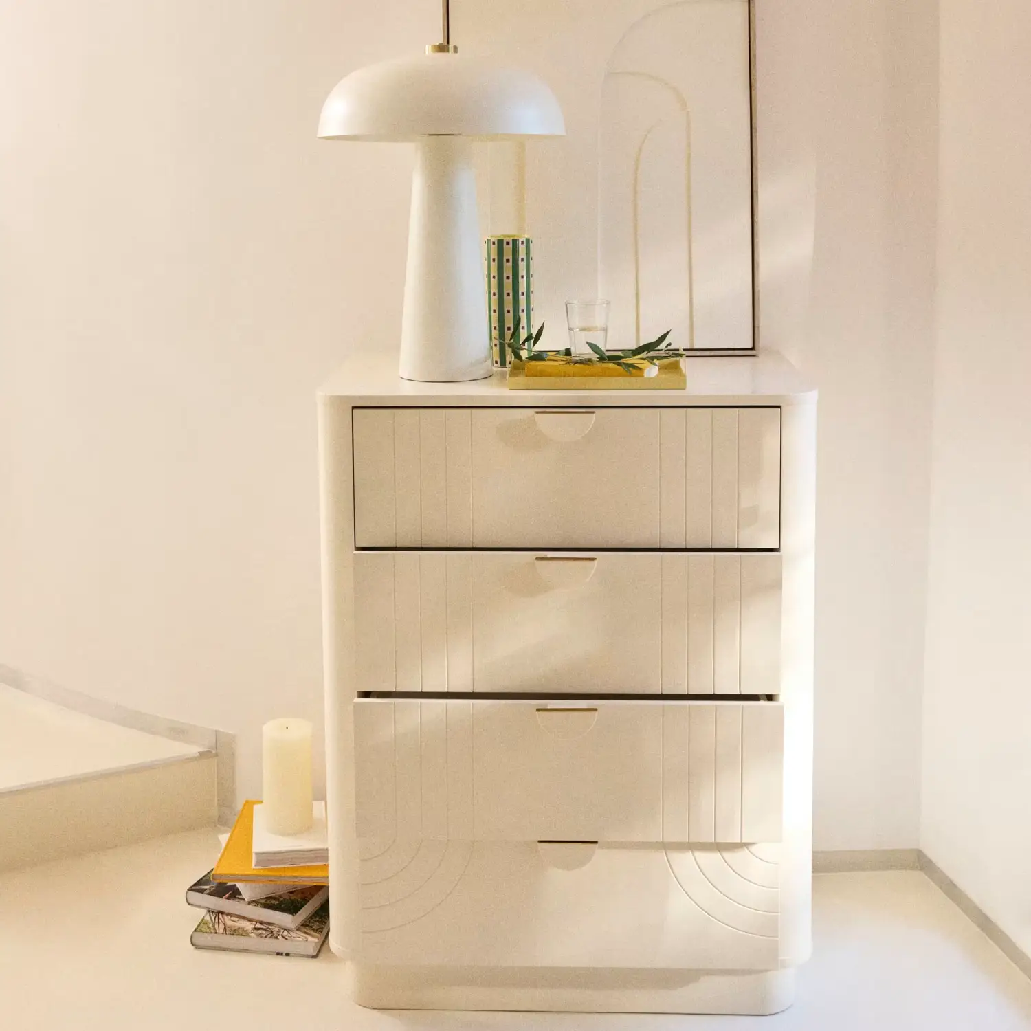 Commode haute ARCKOS 4 tiroirs blanche crème - Maisons du Monde