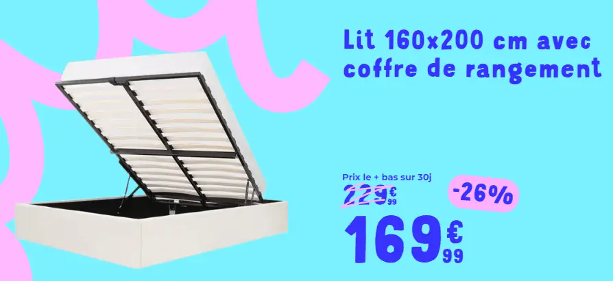 Lit Coffre 160x200 ECLIPSE : -26% Soldes Cdiscount | Rangement & Confort