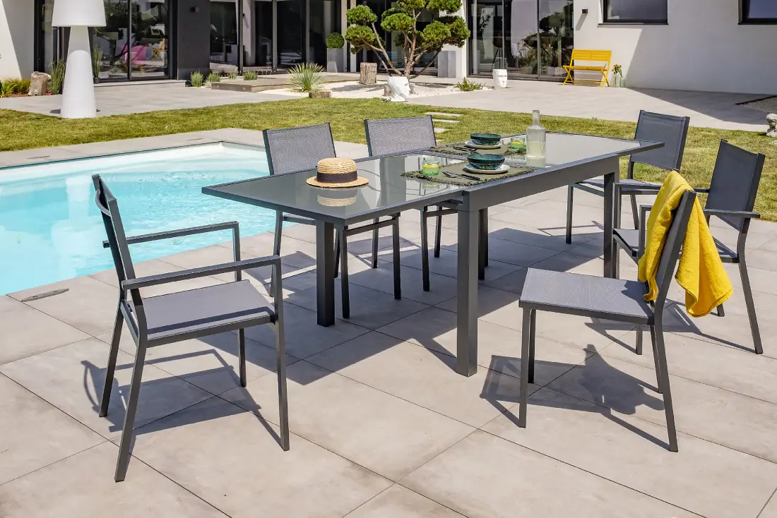 Ensemble de Jardin TOLEDE DCB Garden Table extensible et 4 chaises + 2 fauteuils aluminium gris anthracite