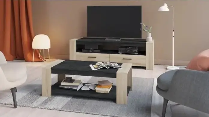 Ensemble salon SHEFFIELD Table basse + Meuble TV DEMEYERE pas cher en Promotion chez CDISCOUNT