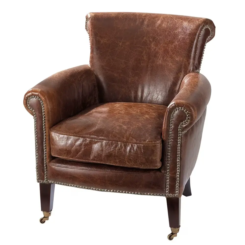 Fauteuil CAMBRIDGE en cuir marron effet vieilli - Maisons du Monde