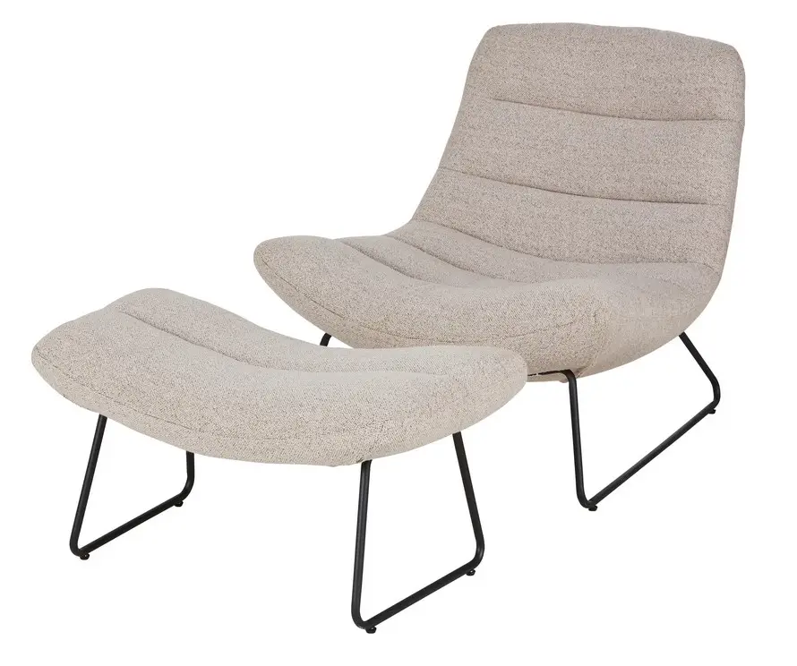 Fauteuil MOON et repose-pieds bouclettes grises - Maisons du Monde