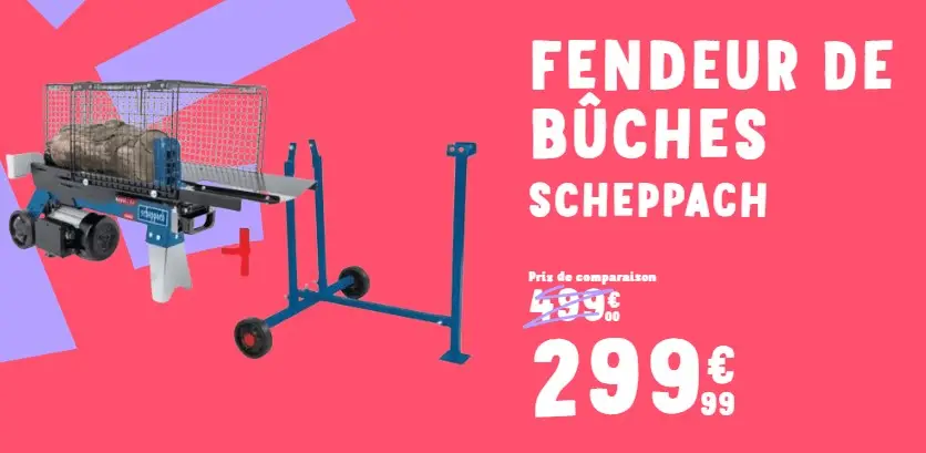 Fendeur de bûches électrique horizontal 7T SCHEPPACH 2200W jusqu'à 52cm avec support