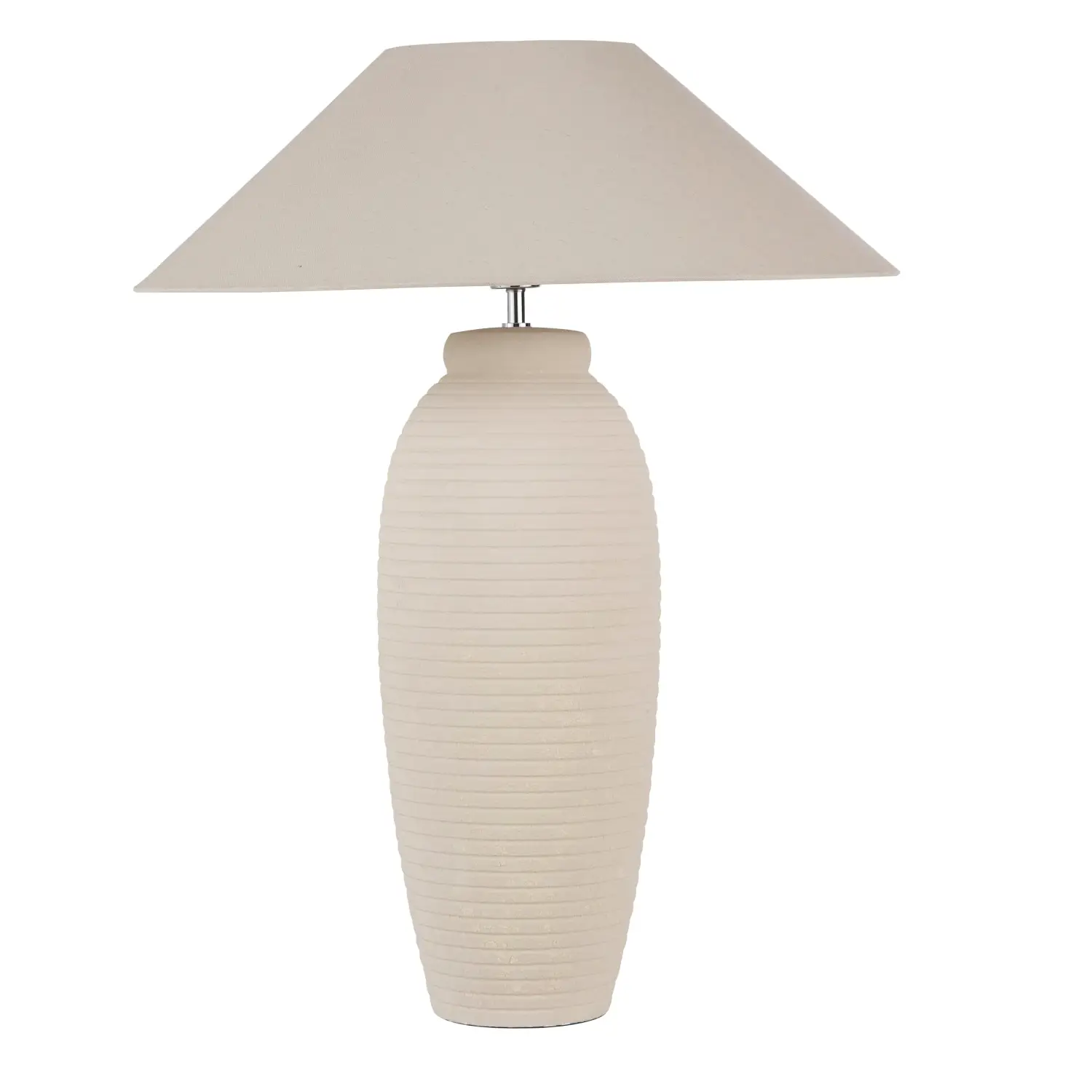 Lampe en céramique striée SEBAN et abat-jour un tissu beige crème - Lampe à poser Maisons du Monde  