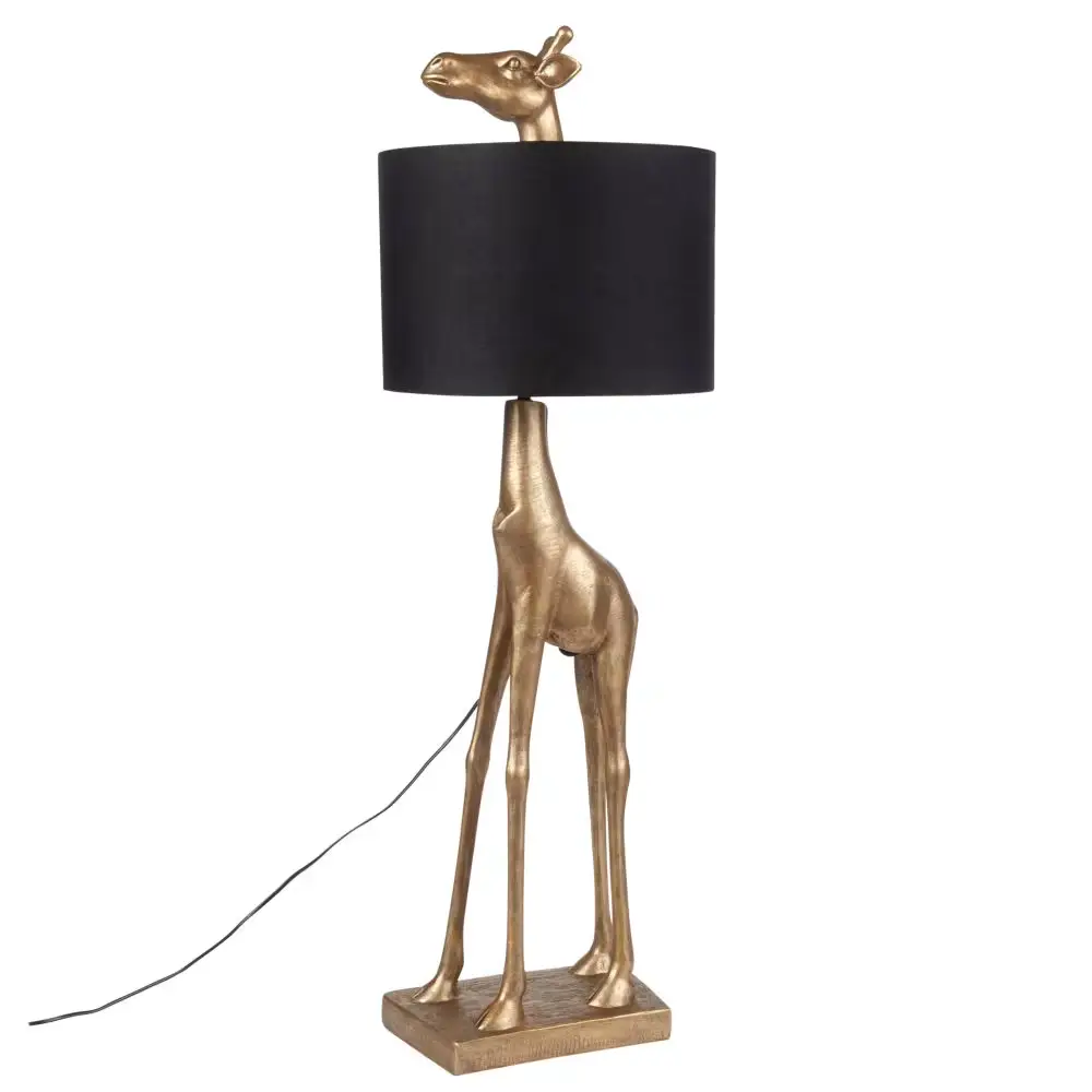 Lampe girafe JIRAFA GOLD dorée et abat-jour noir - Maisons du Monde