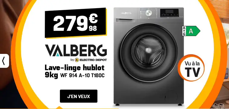 Lave-linge hublot VALBERG WF 914 A-10 T180C 9 kg pas cher : Lave Linge Electro Dépôt