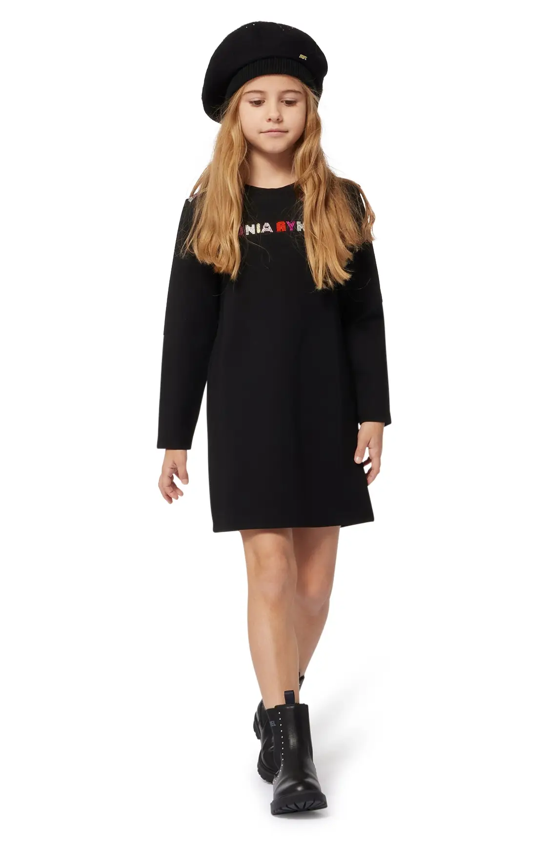 Robe à Manches Longues Fille Sonia Rykiel Noir - Élégance et Raffinement pour les Petites Fashionistas