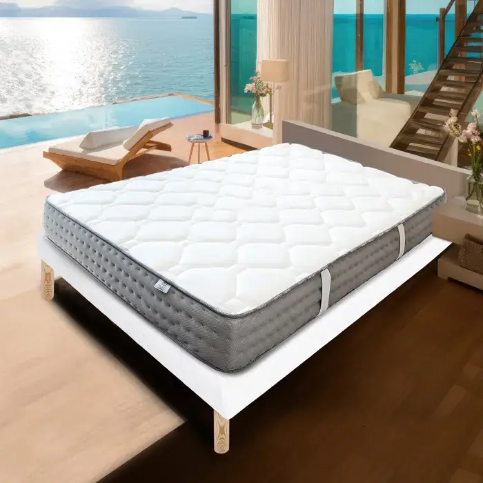 Ensemble Matelas ZEN + Sommier LUXURY LITERIE 160 x 200 cm Blanc