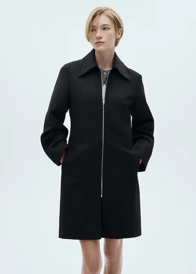 MANGO DILLY Manteau droit fermeture Éclair noir pour Femme