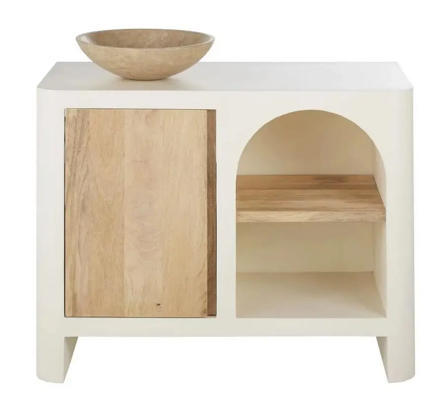 Meuble 1 vasque SARTENE en bois de manguier beige et blanc crème - Maisons du Monde