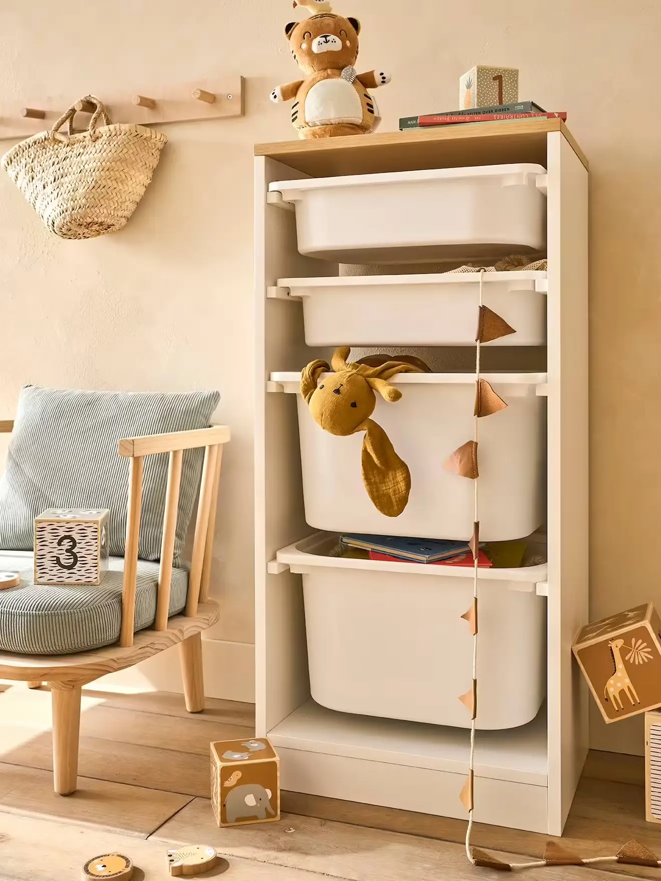 Meuble de rangement vertical Enfant Vertbaudet avec bacs plastique Blanc pas cher