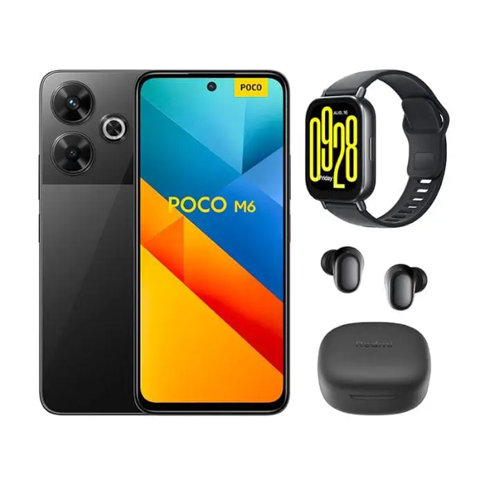 Smartphone XIAOMI POCO M6 Noir + Buds6 + Watch 5 Active pas cher - Le Trio Gagnant