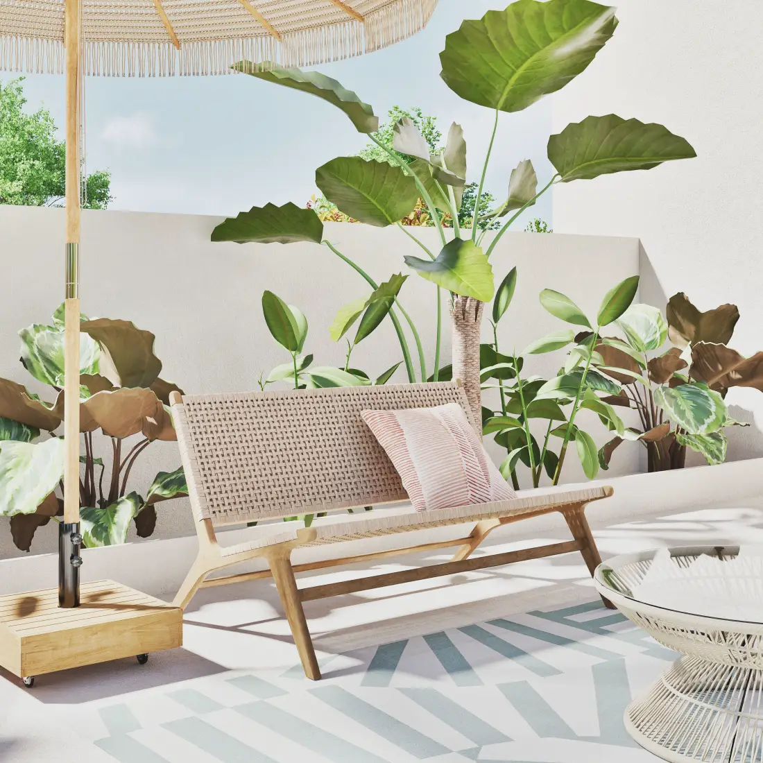 Ombrelle GALIPOLLI en toile effet macramé beige avec franges - Maisons du Monde