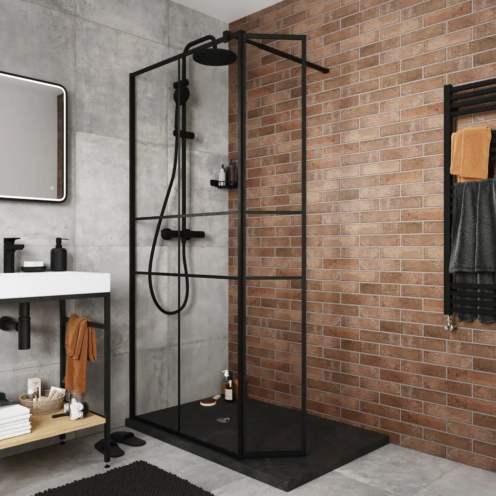 Paroi de douche Walk in et volet GoodHome AHTI transparent profilé noir 90 + 28 cm pas cher - Paroi de douche Castorama