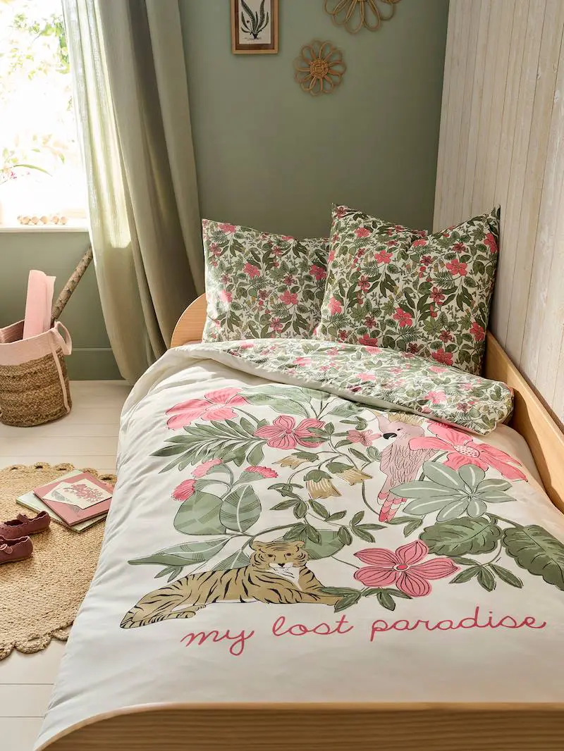 Parure enfant TROPICAL Housse de couette + Taie oreiller avec coton recyclé multicolore pas cher de Verbaudet