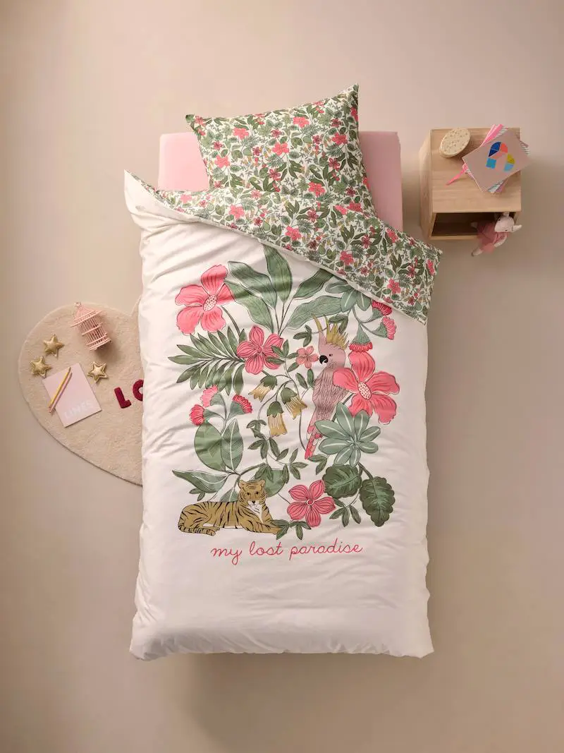 Parure enfant TROPICAL Housse de couette + Taie oreiller avec coton recyclé multicolore - Vertbaudet