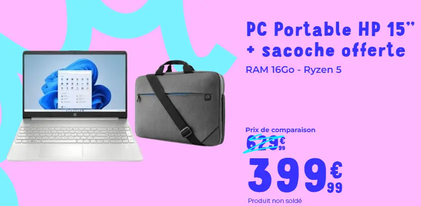 SOLDES PC Portable HP 15s-eq2083nf + Sacoche chez Cdiscount : Réduction de -232€