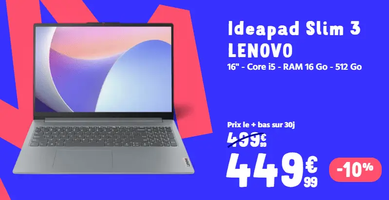 PC Portable LENOVO Ideapad Slim 3 16IAH8 pas cher chez CDISCOUNT : Performance et Confort à Prix Imbattable