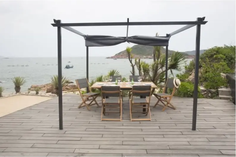 Pergola KIBA 3 x 3 m avec toit déroulant Gris - Cdiscount