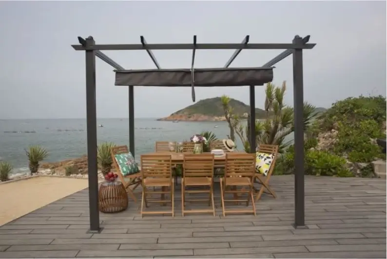 Pergola KIBA 3 x 3 m avec toit déroulant Gris pas cher chez Cdiscount : Réduction de -16%