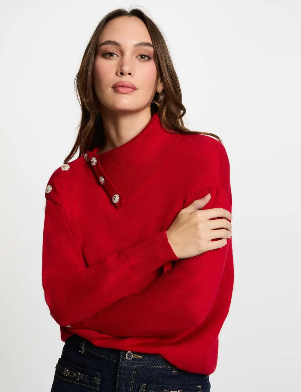 Pull Col à Revers et Boutons MOUETTE Morgan Rouge – Élégance et Confort au Quotidien