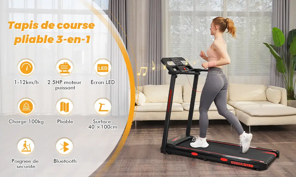 SOLDES -22% Tapis de Course Pliable 3 en 1 RAOO MIN HF1114P de 1 à 12km/h pas cher chez Cdiscount