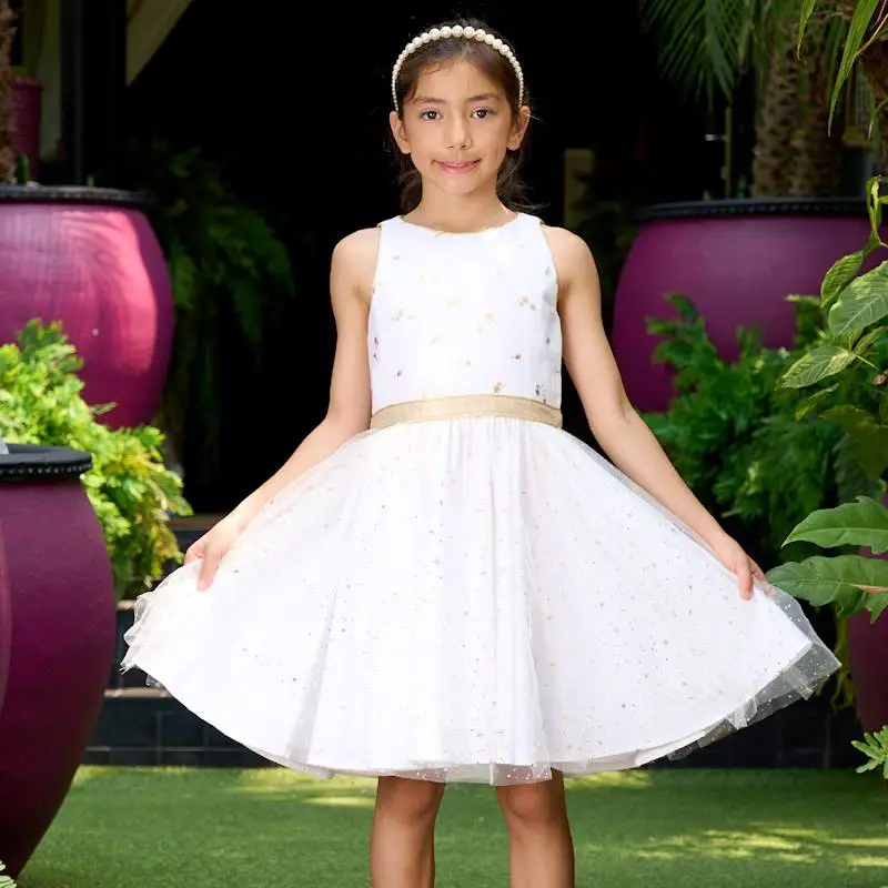 Robe de cérémonie Fille HEPBURN La Faute à Voltaire Tulle à paillettes blanche or