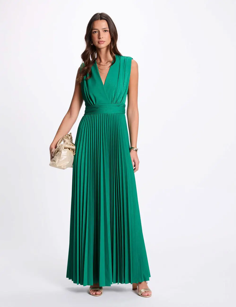 Robe REINE1 Morgan Vert Émeraude Plissée | Longue, Scintillante & Parfaite | Brillez !