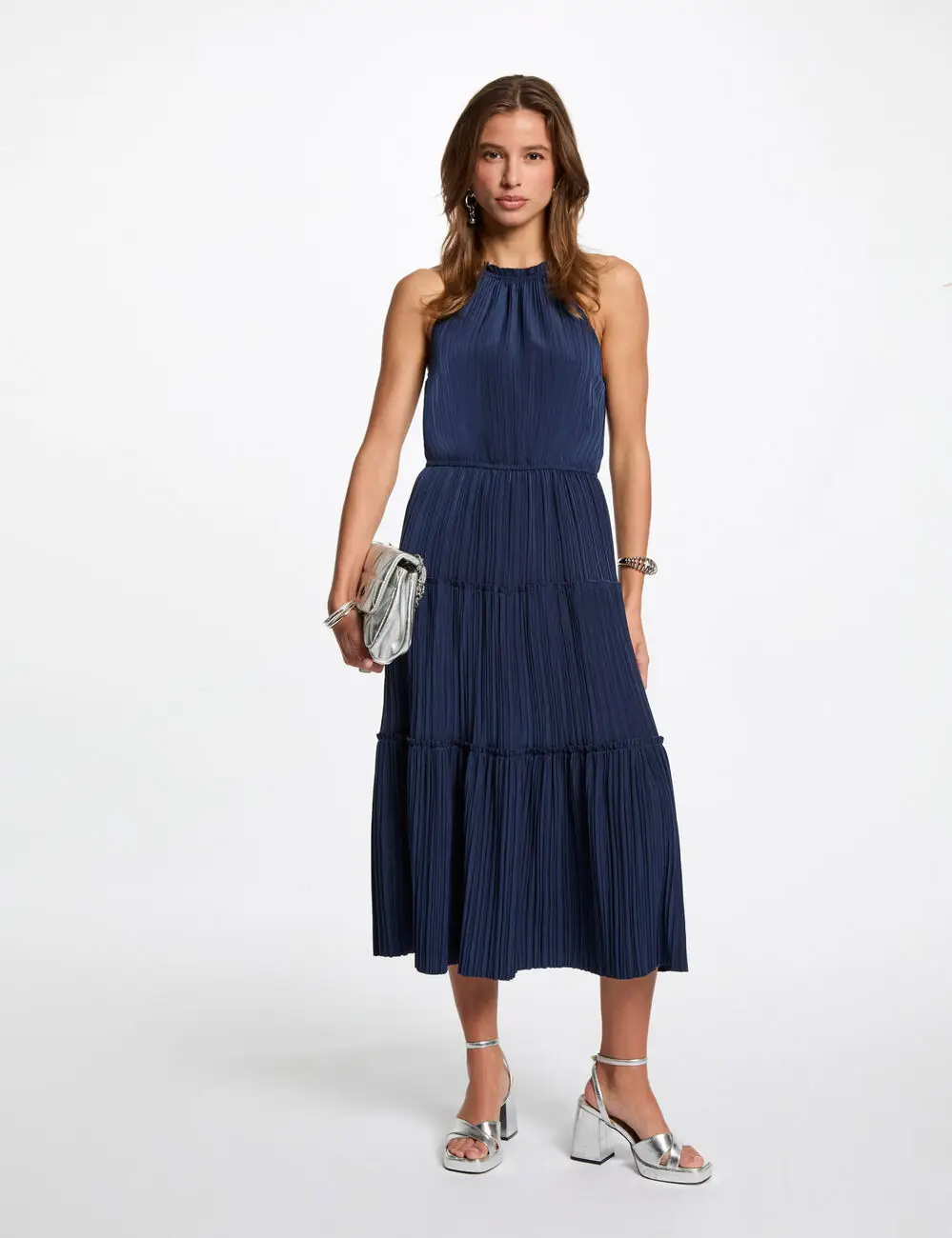 Robe midi droite ROMINA Morgan satin bleu pétrole